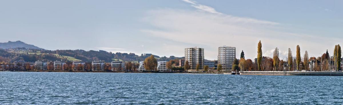 Visualisierung der beiden geplanten Hochhäuser am See in Arbon.