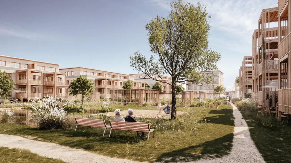 Visualisierung der geplanten Überbauung mit dem Gartenhof